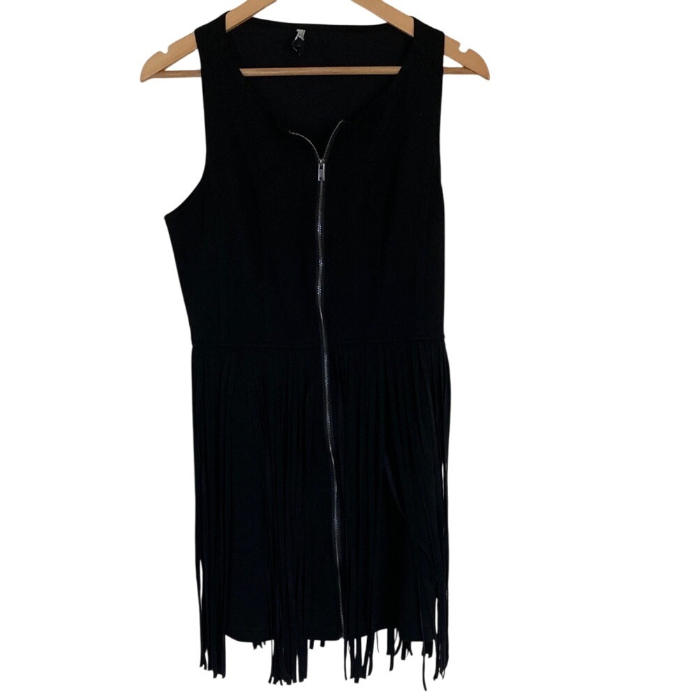 Relish Noless Womens Black‎ Sleeveless Fringe Dress Vest Size Large Western